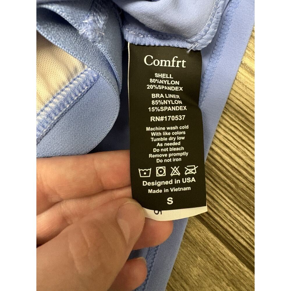 Comfrt Womens Blue Cropped Racerback Tank Top Sports Bra Built-in Shelf Bra S - Picture 4 of 9